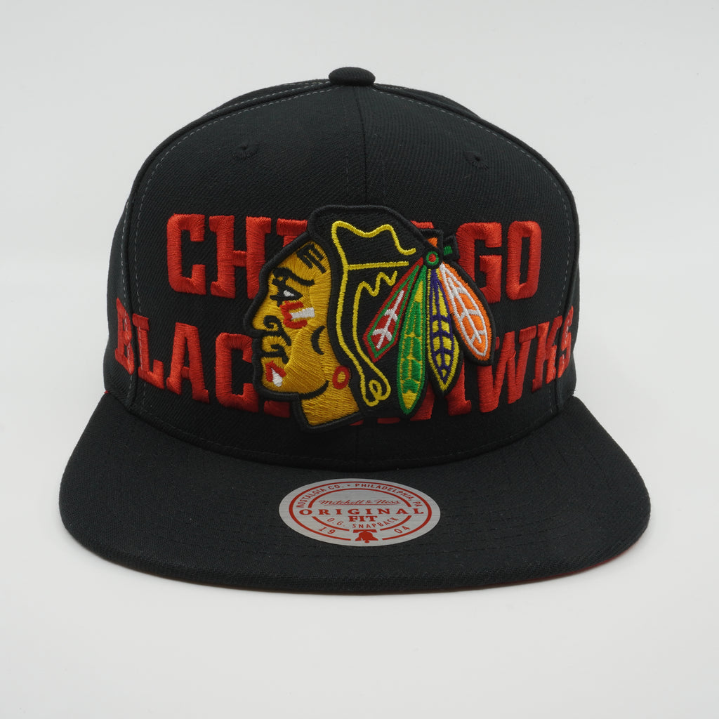 MENS MITCHELL & NESS NHL FULL FRONTAL SNAPBACK BLACKHAWKS - BLACK