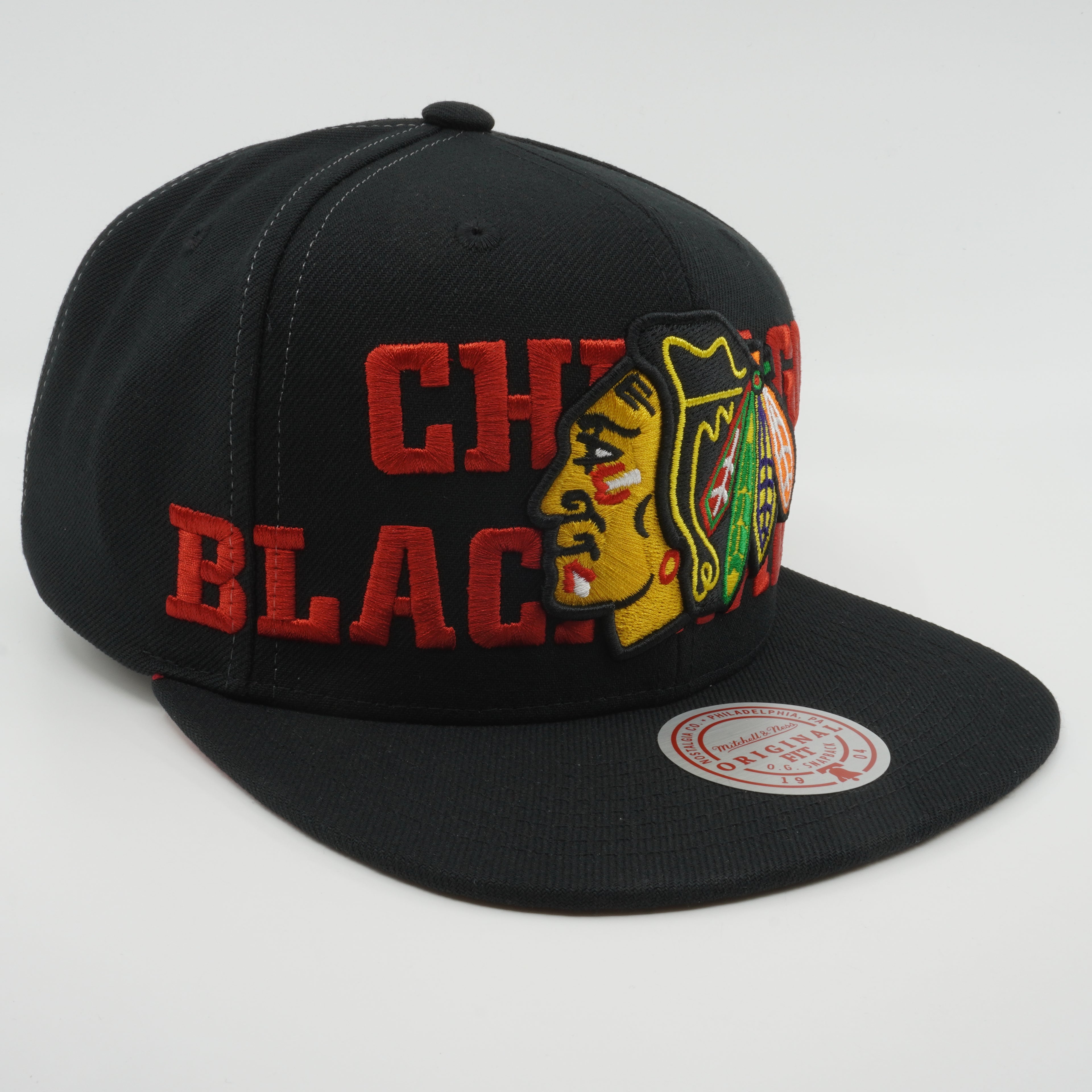 MENS MITCHELL & NESS NHL FULL FRONTAL SNAPBACK BLACKHAWKS - BLACK