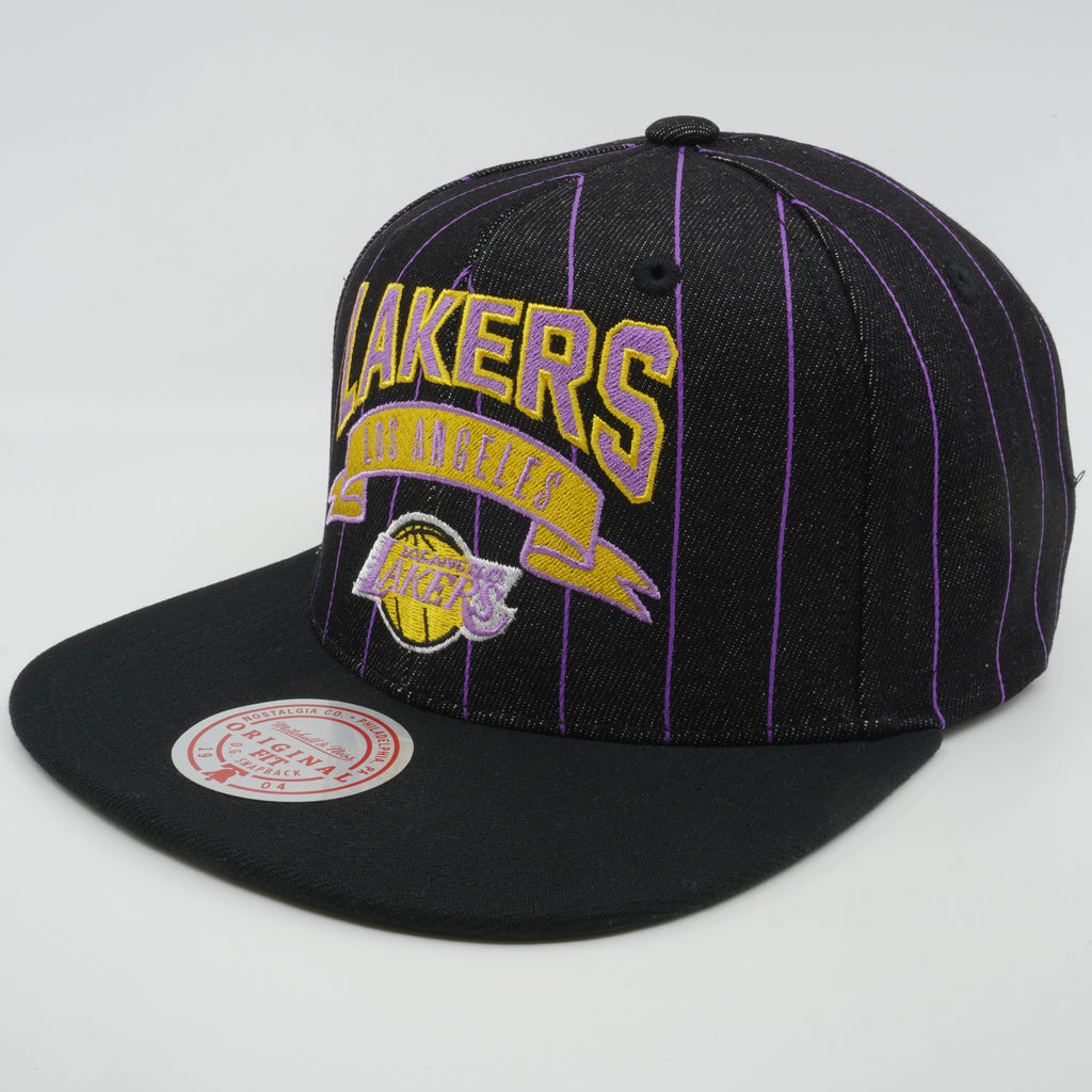 MENS MITCHELL & NESS NBA DEM STRIPES SNAPBACK HWC LAKERS - BLACK