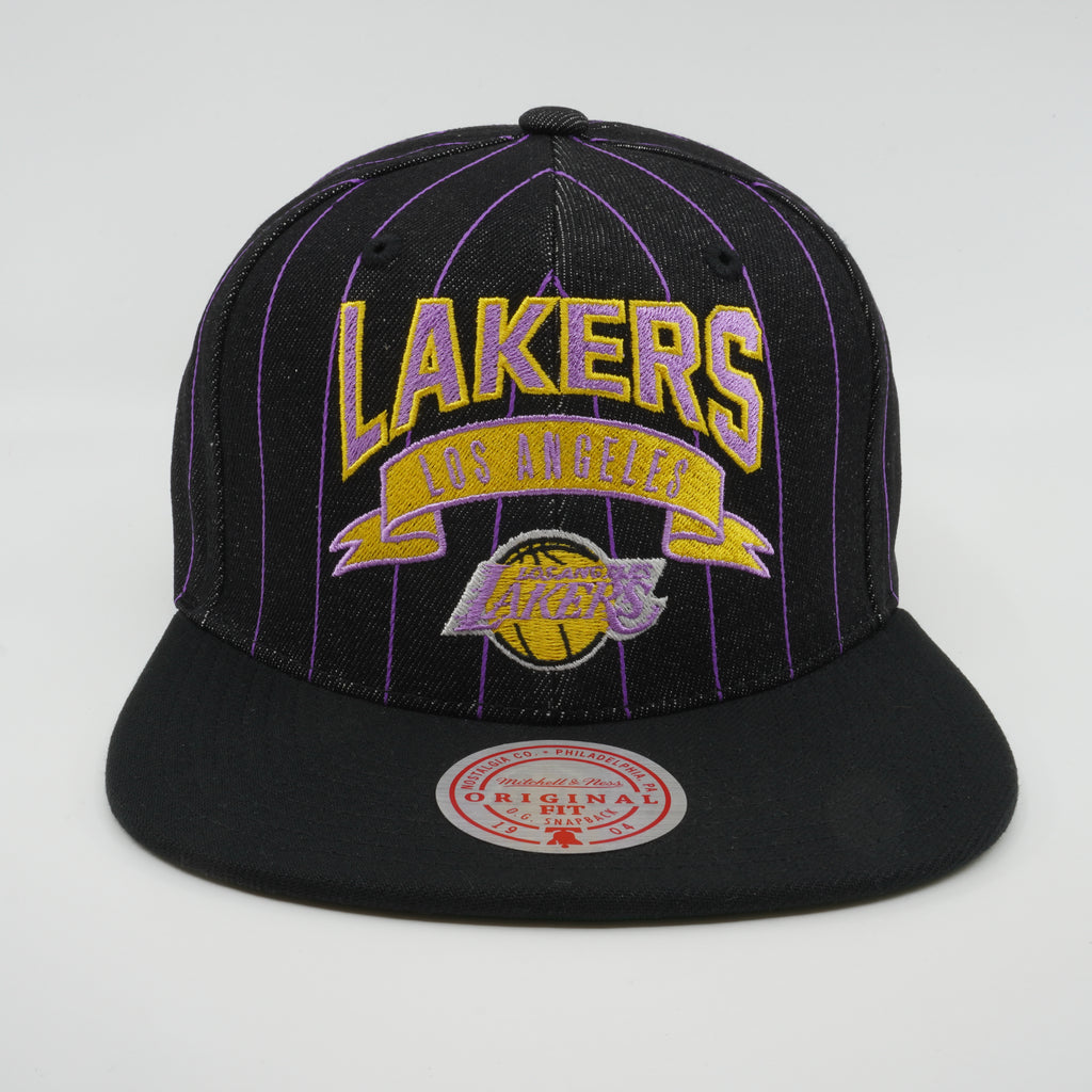 MENS MITCHELL & NESS NBA DEM STRIPES SNAPBACK HWC LAKERS - BLACK