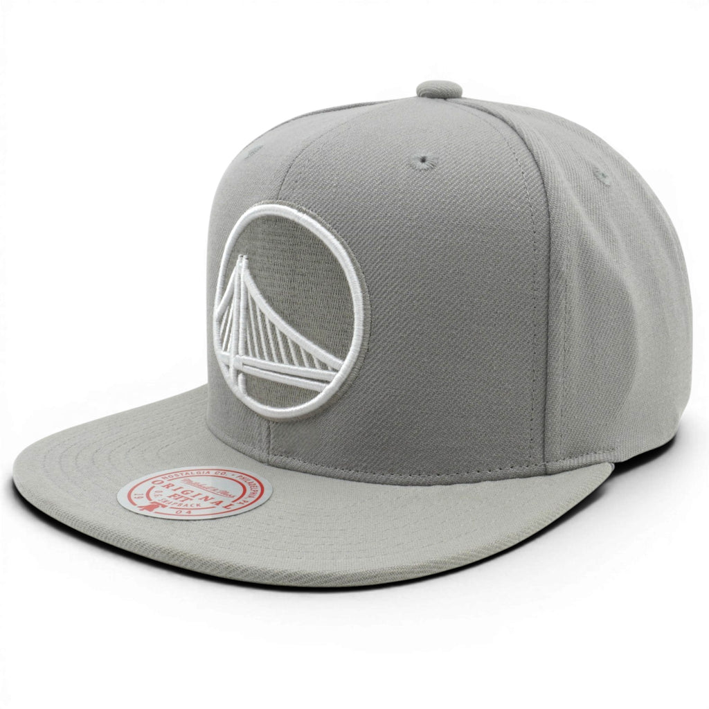 Mens Mitchell & Ness NBA EVERGREEN GREY WHITE SNAPBACK WARRIORS
