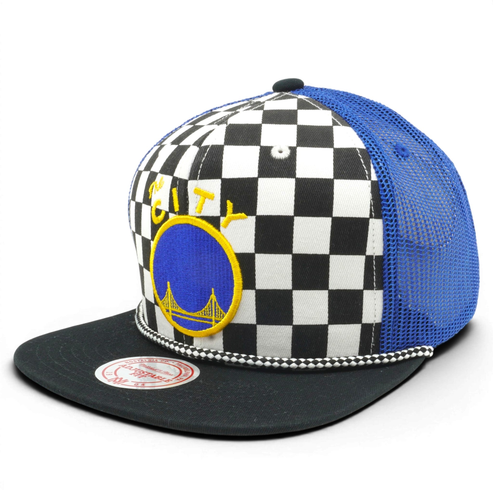 MENS MITCHELL & NESS NBA WARRIORS CHECKERED 'THE CITY' BLUE SNAPBACK