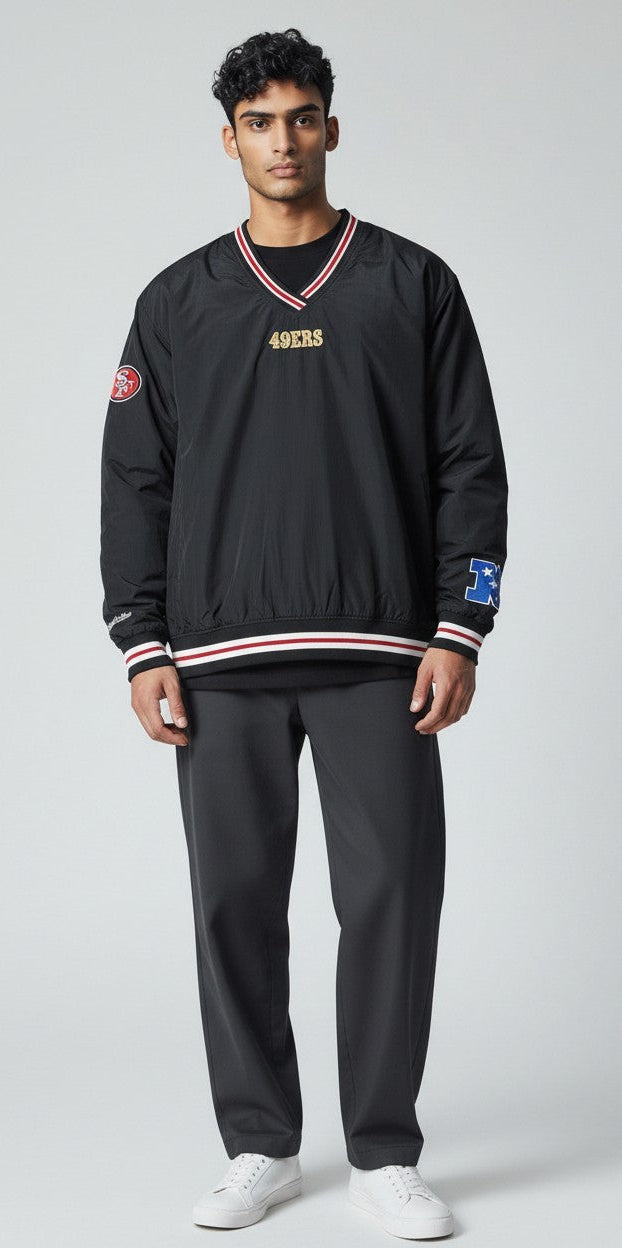 MENS MITCHELL & NESS NFL CLASSIC NYLON PULLOVER VINTAGE LOGO 49ERS