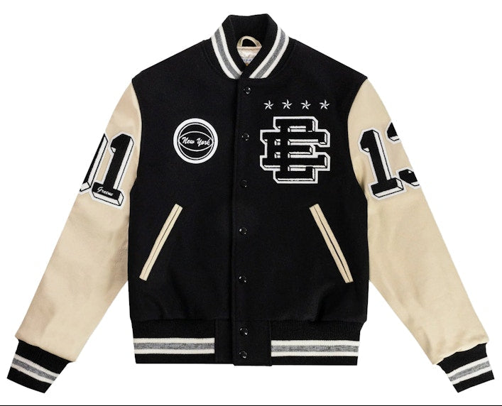 [VJCORWOO-BLKBLK] MENS ERIC EMANUEL EE VARSITY LETTERMAN WOOL/LEATHER JACKET SS24