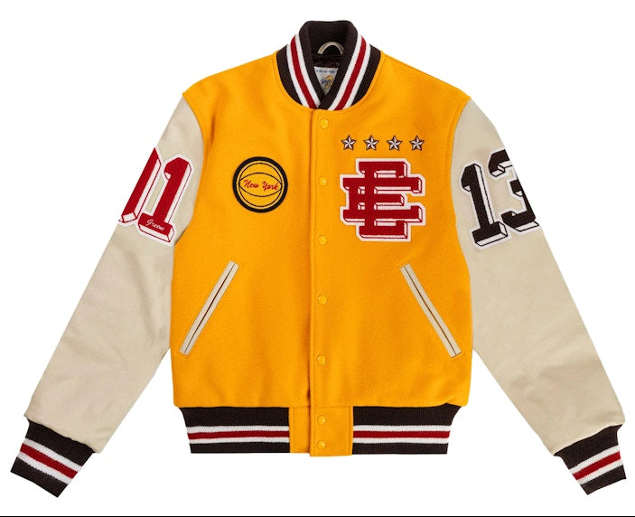 [VJCORWOO-YELRED] MENS ERIC EMANUEL EE VARSITY LETTERMAN WOOL/LEATHER JACKET SS24
