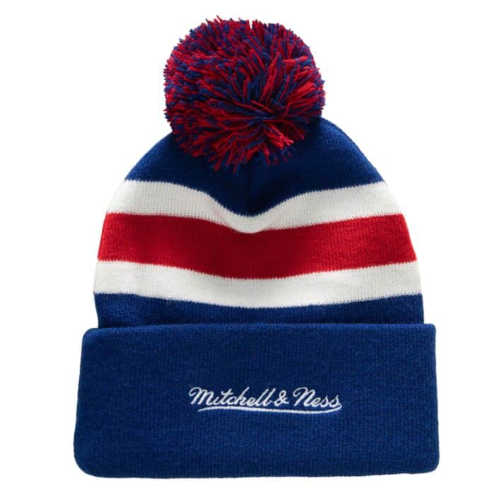 MENS MITCHELL & NESS NHL STRIPE POM KNIT RANGERS - BLUE
