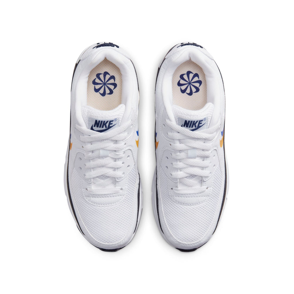 [FJ4592-100] Grade School Nike AIR MAX 90 'DOUBLE SWOOSH WHITE BLACK GOLD ROYAL (GS)'