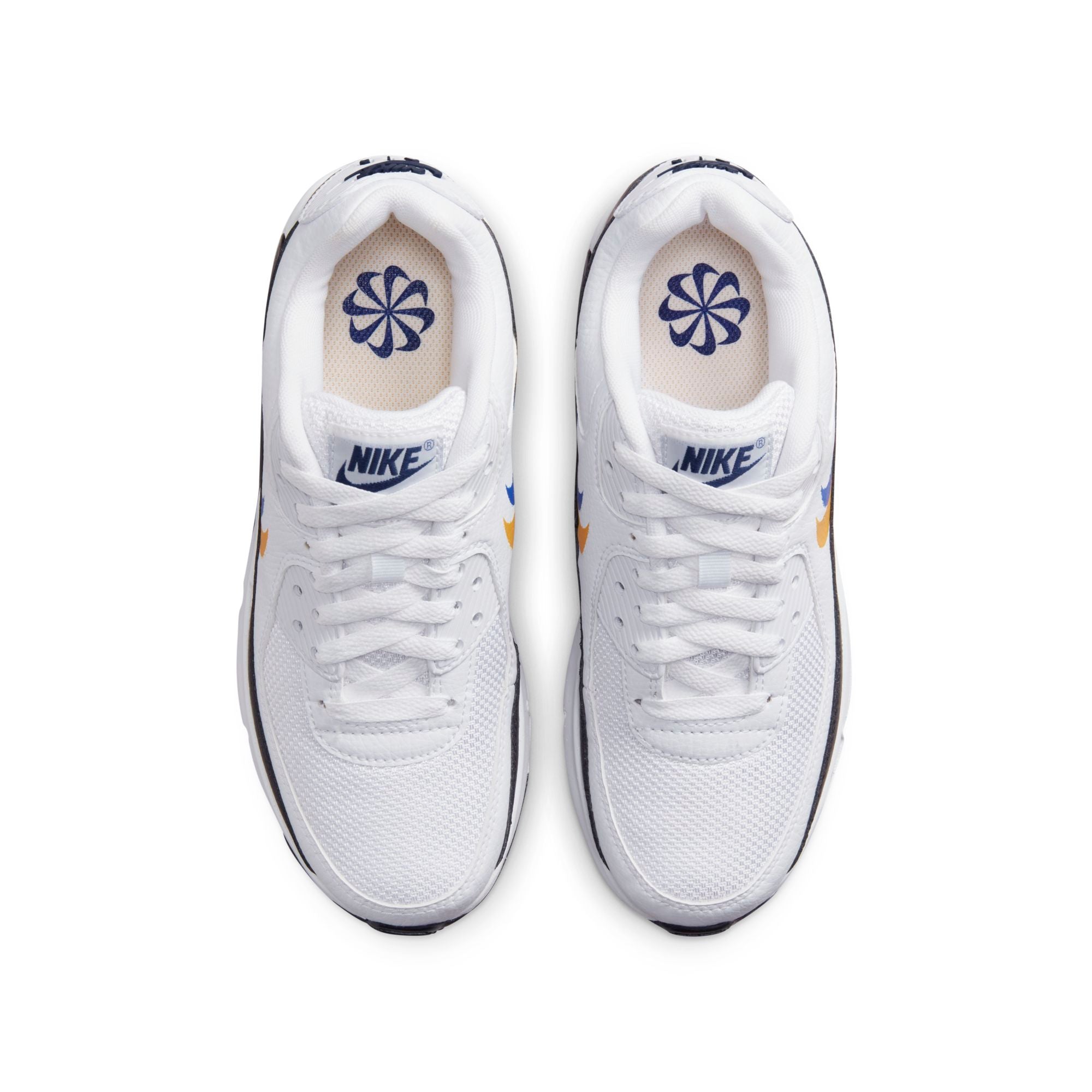 [FJ4592-100] Grade School Nike AIR MAX 90 'DOUBLE SWOOSH WHITE BLACK GOLD ROYAL (GS)'