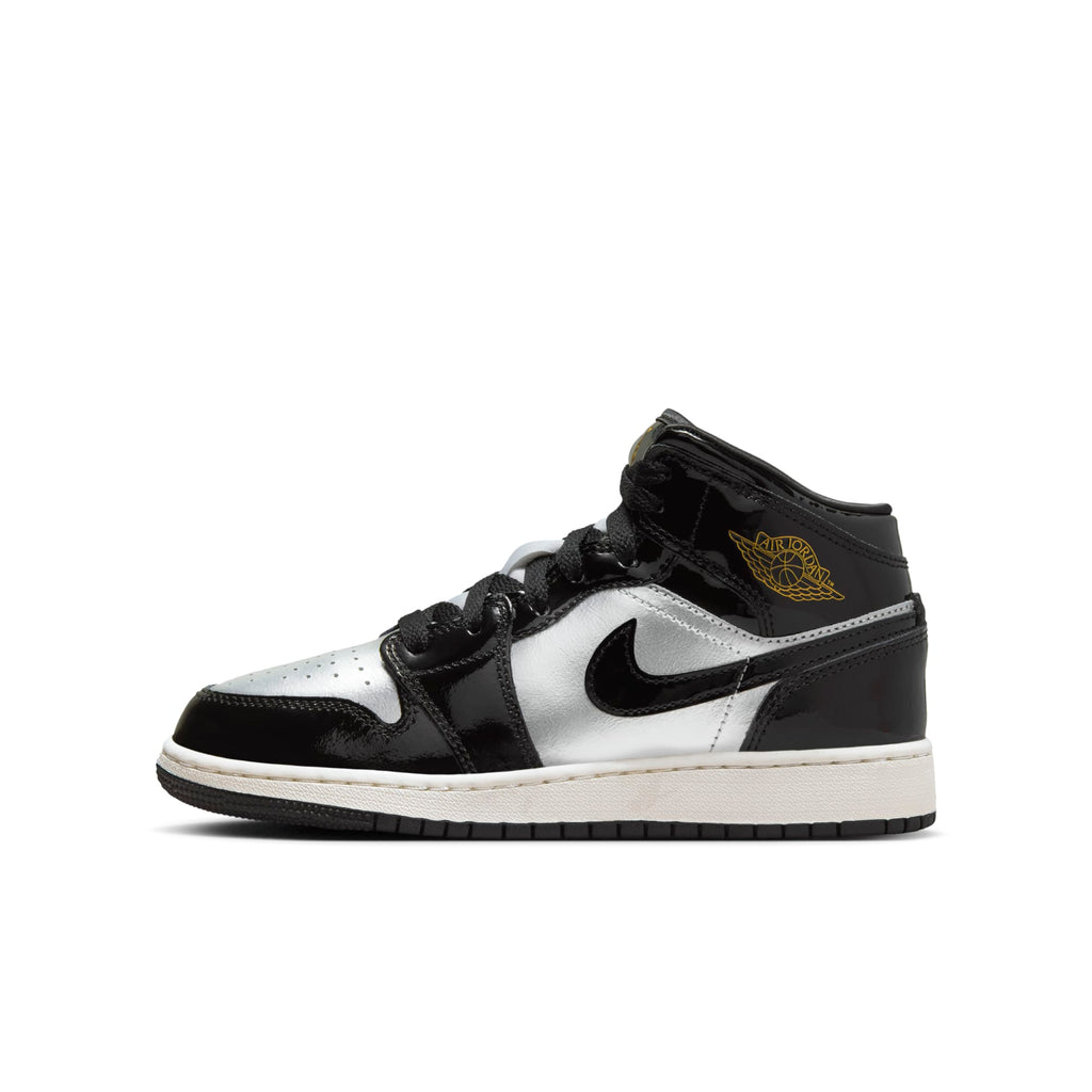 [FZ3938-001] GRADE SCHOOL AIR JORDAN RETRO 1 MID SE 'BLACK METALLIC SILVER SAIL METALLIC GOLD' (GS)