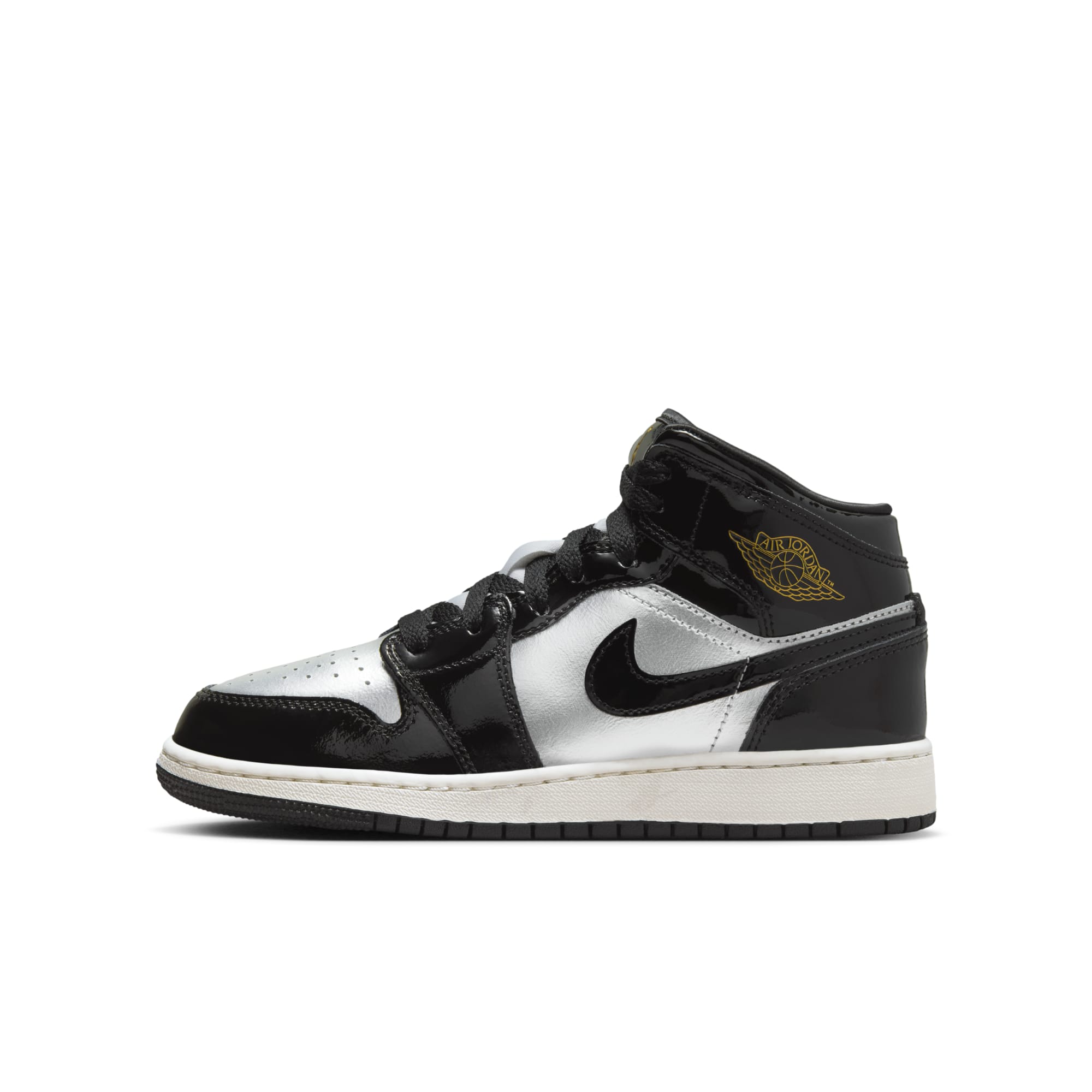 [FZ3938-001] GRADE SCHOOL AIR JORDAN RETRO 1 MID SE 'BLACK METALLIC SILVER SAIL METALLIC GOLD' (GS)