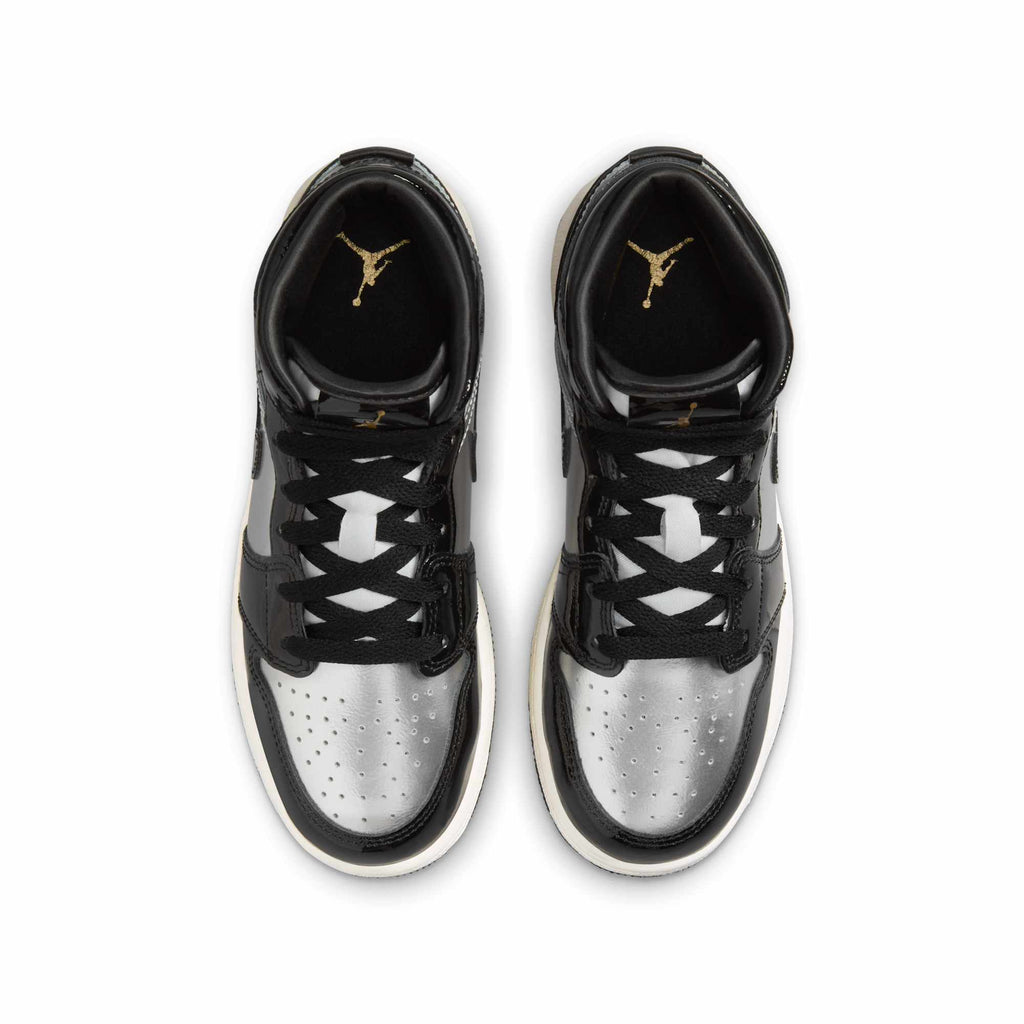 [FZ3938-001] GRADE SCHOOL AIR JORDAN RETRO 1 MID SE 'BLACK METALLIC SILVER SAIL METALLIC GOLD' (GS)