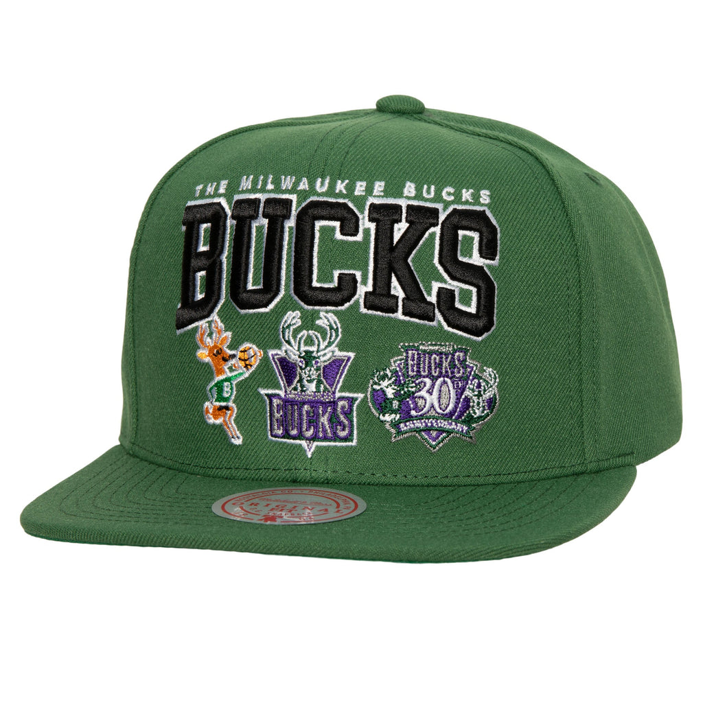 MENS MITCHELL & NESS NBA CHAMP STACK SNAPBACK HWC BUCKS - GREEN