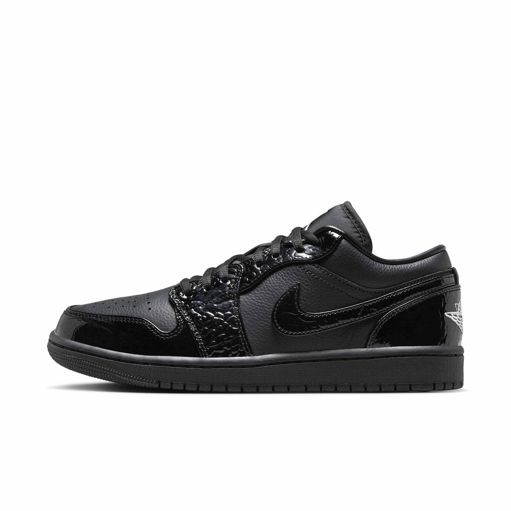 [HJ7743-010] Womens Air Jordan Retro 1 LOW SE 'Patent Elephant Black'