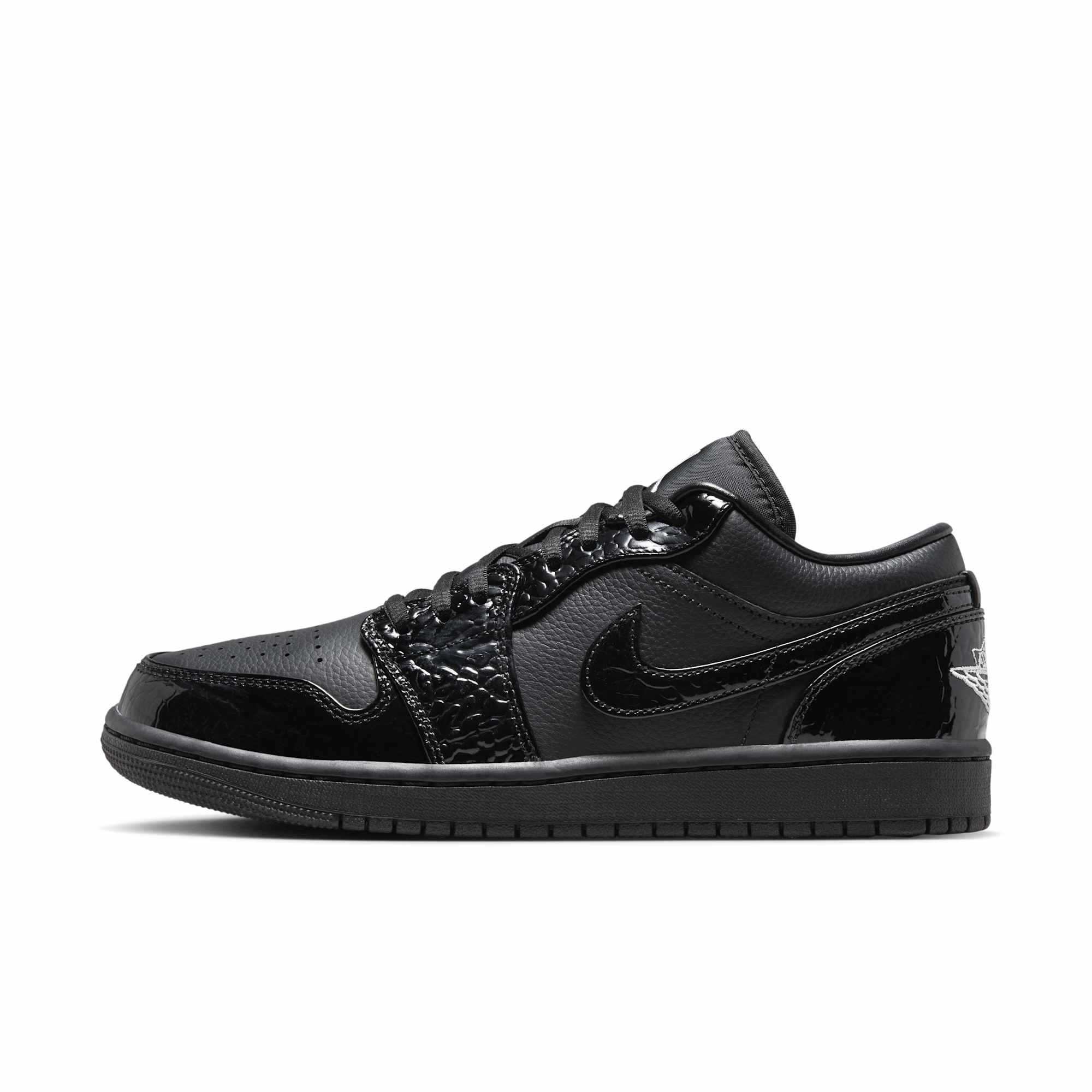 [HJ7743-010] Womens Air Jordan Retro 1 LOW SE 'Patent Elephant Black'