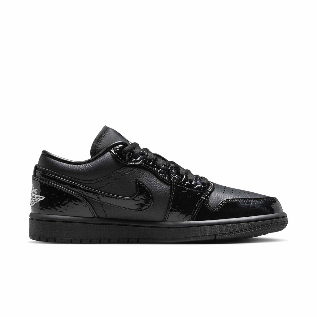 [HJ7743-010] Womens Air Jordan Retro 1 LOW SE 'Patent Elephant Black'