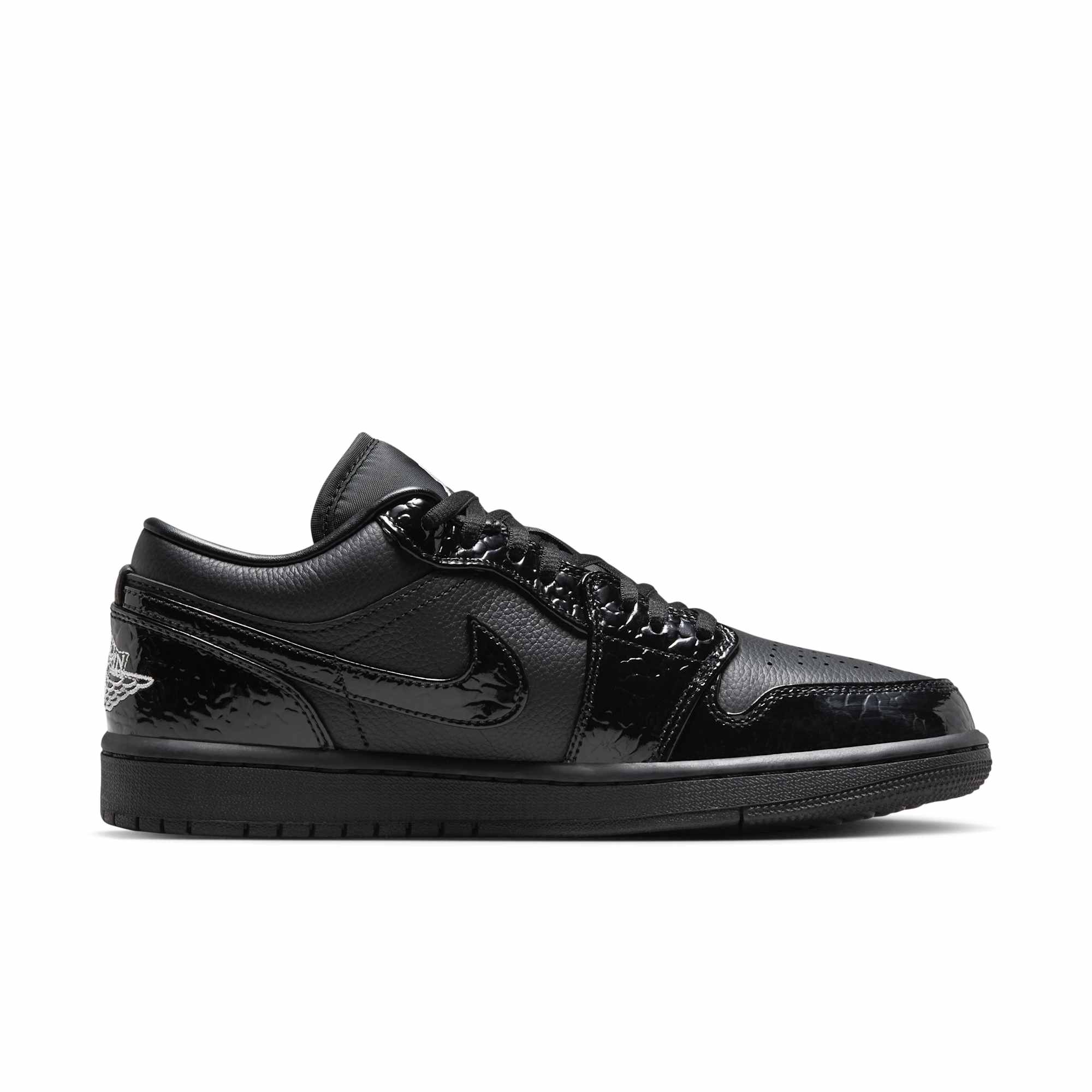 [HJ7743-010] Womens Air Jordan Retro 1 LOW SE 'Patent Elephant Black'
