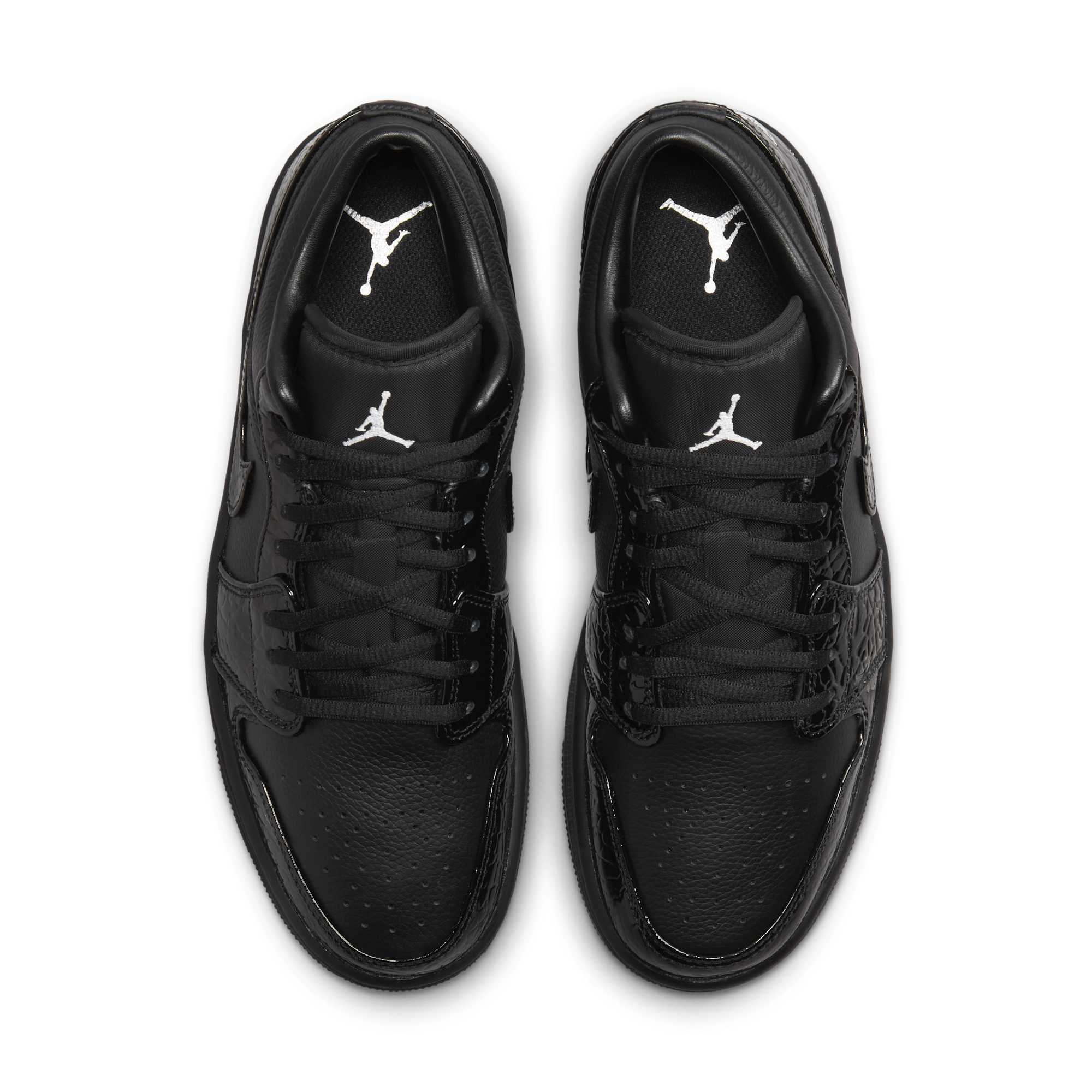 [HJ7743-010] Womens Air Jordan Retro 1 LOW SE 'Patent Elephant Black'