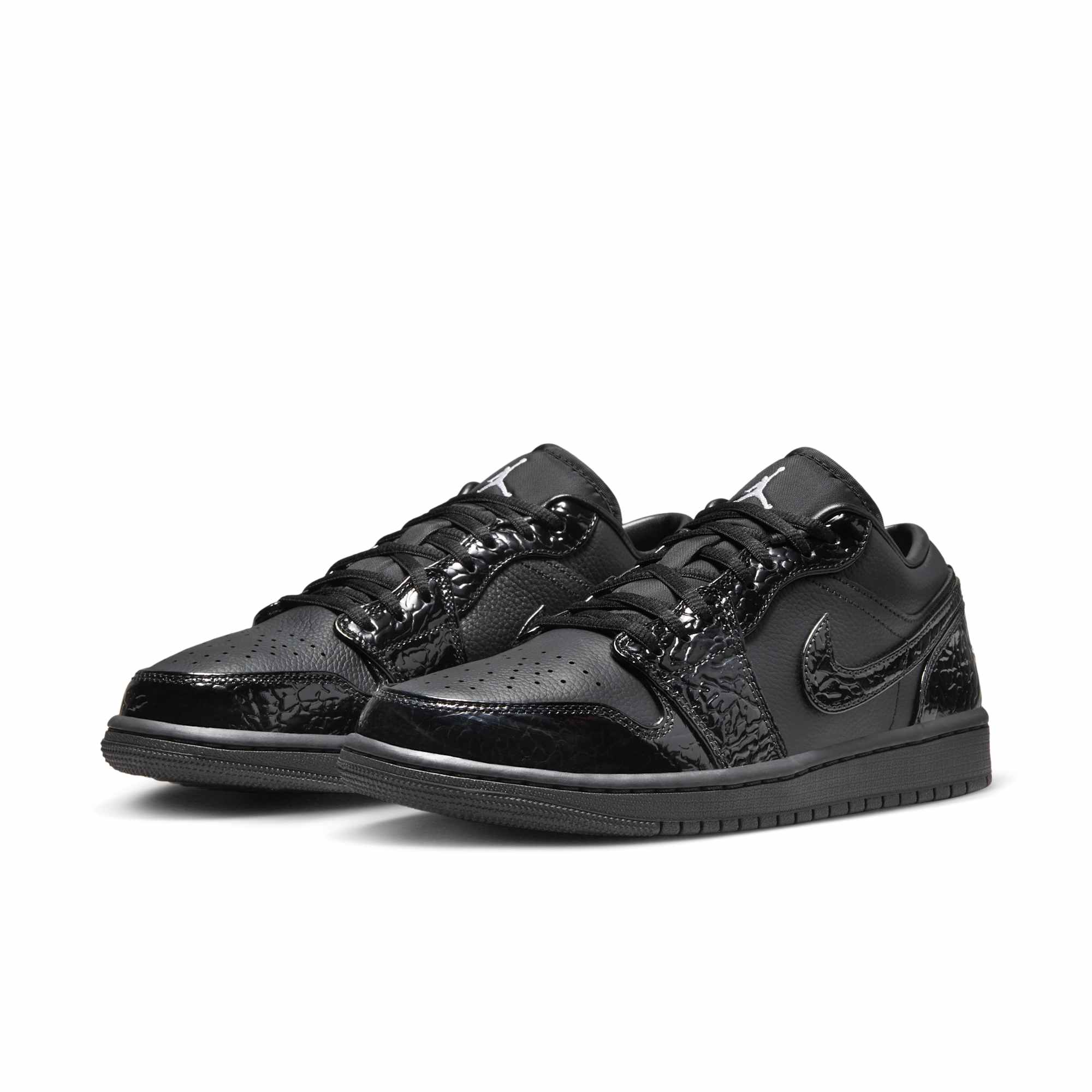 [HJ7743-010] Womens Air Jordan Retro 1 LOW SE 'Patent Elephant Black'