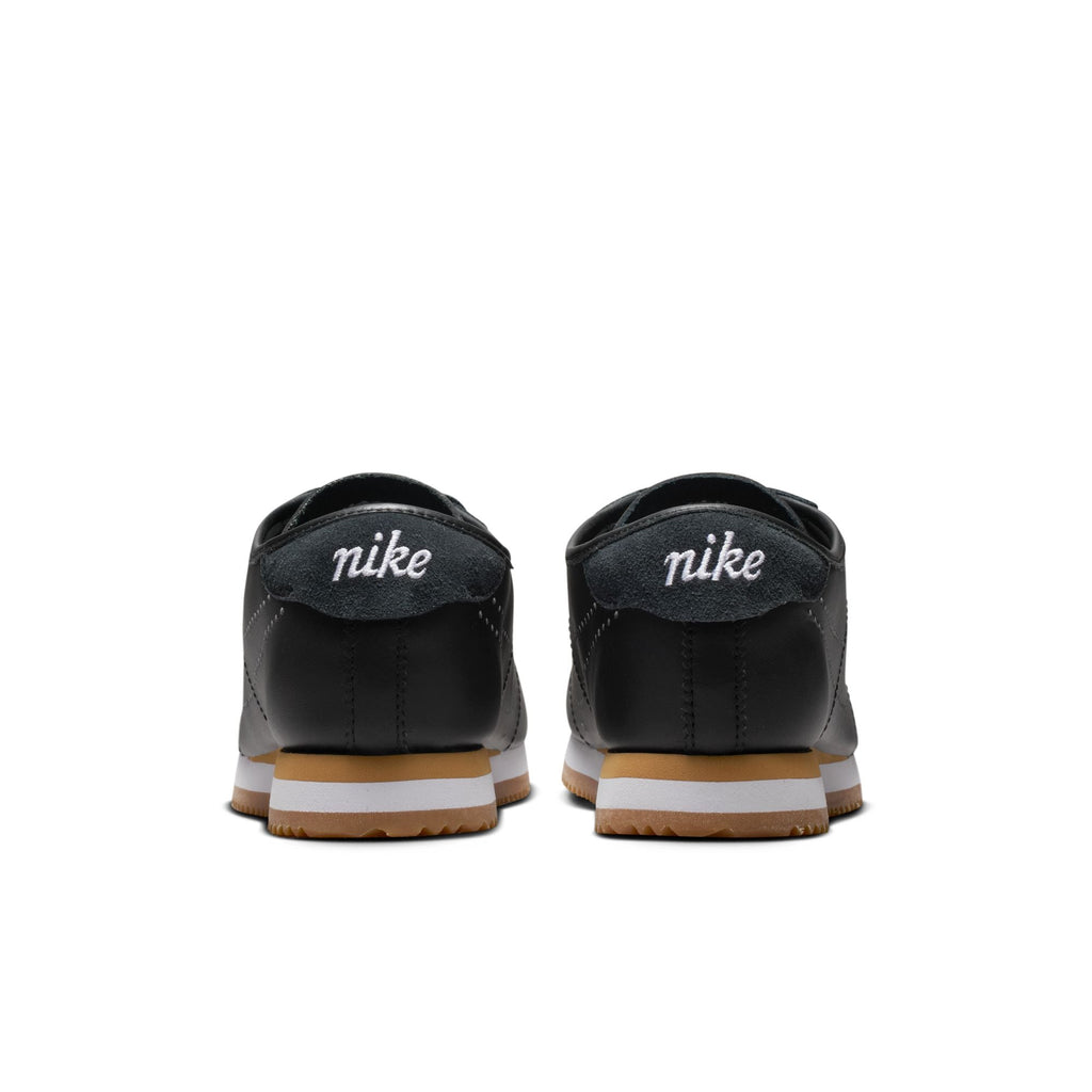 [HQ1841-002] WOMENS NIKE CORTEZ LEATHER 'BLACK WHITE GUM PERFORATED SWOOSH'