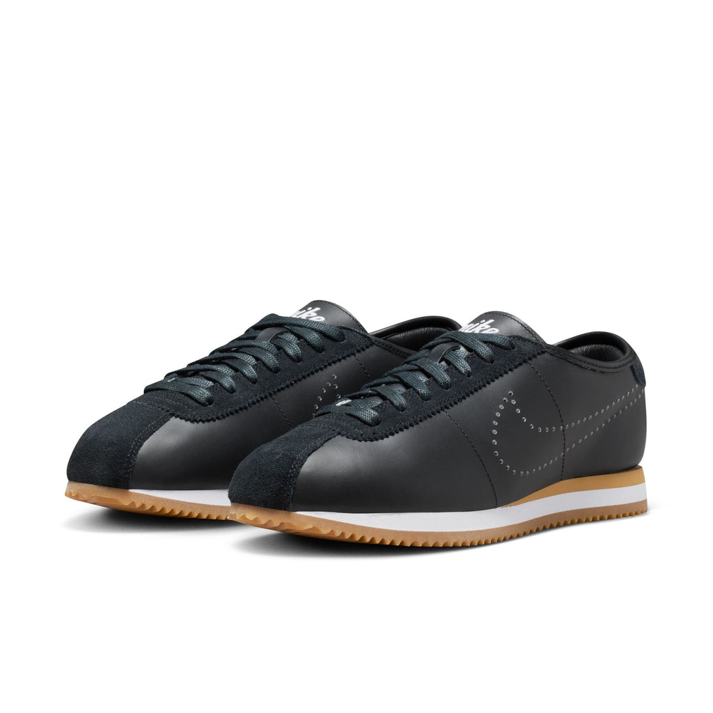 [HQ1841-002] WOMENS NIKE CORTEZ LEATHER 'BLACK WHITE GUM PERFORATED SWOOSH'