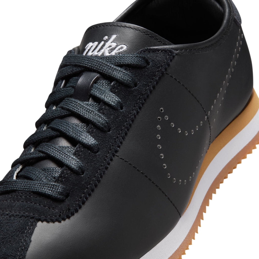 [HQ1841-002] WOMENS NIKE CORTEZ LEATHER 'BLACK WHITE GUM PERFORATED SWOOSH'