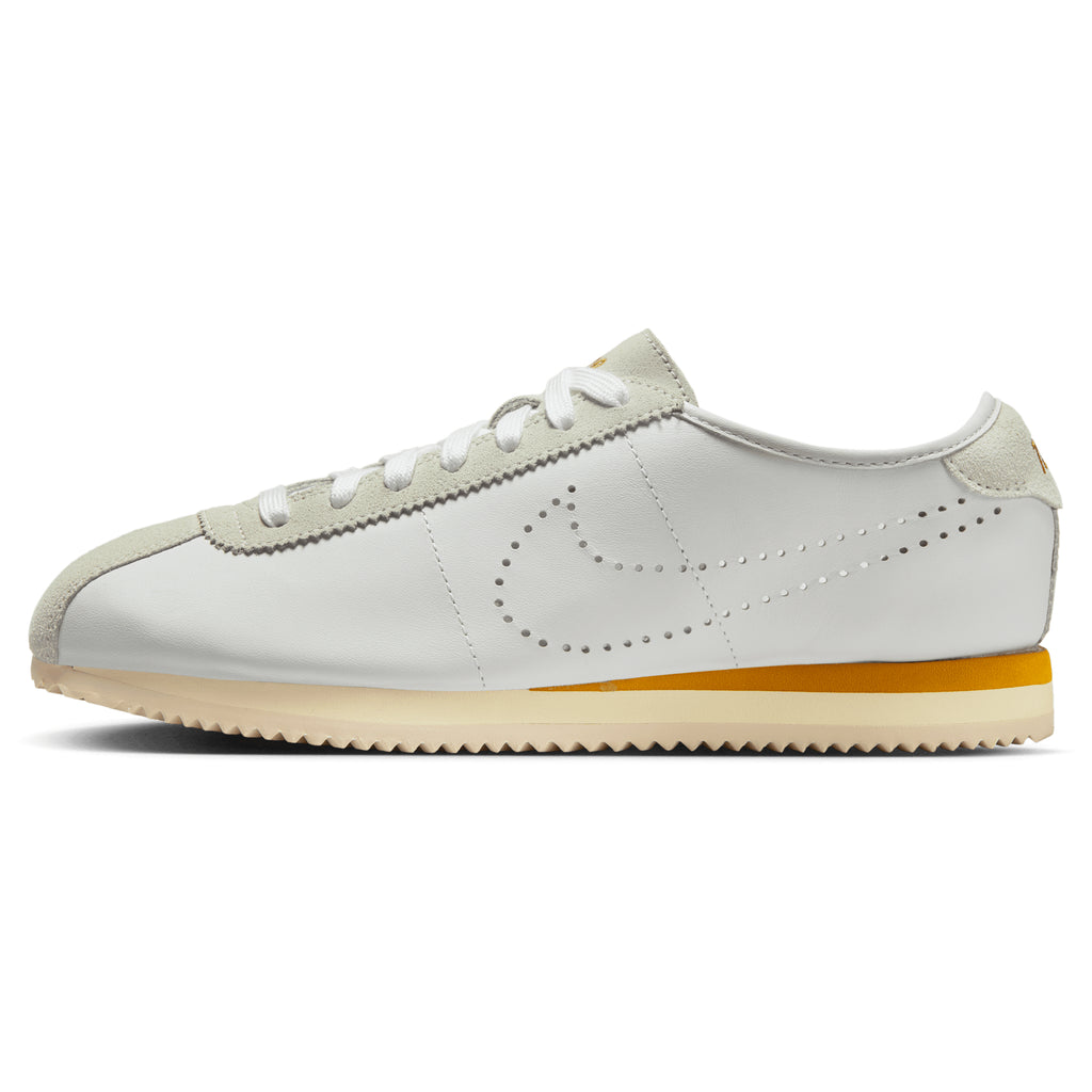 [HQ1841-100] WOMENS NIKE CORTEZ LEATHER 'WHITE BRONZE PERFORATED SWOOSH'
