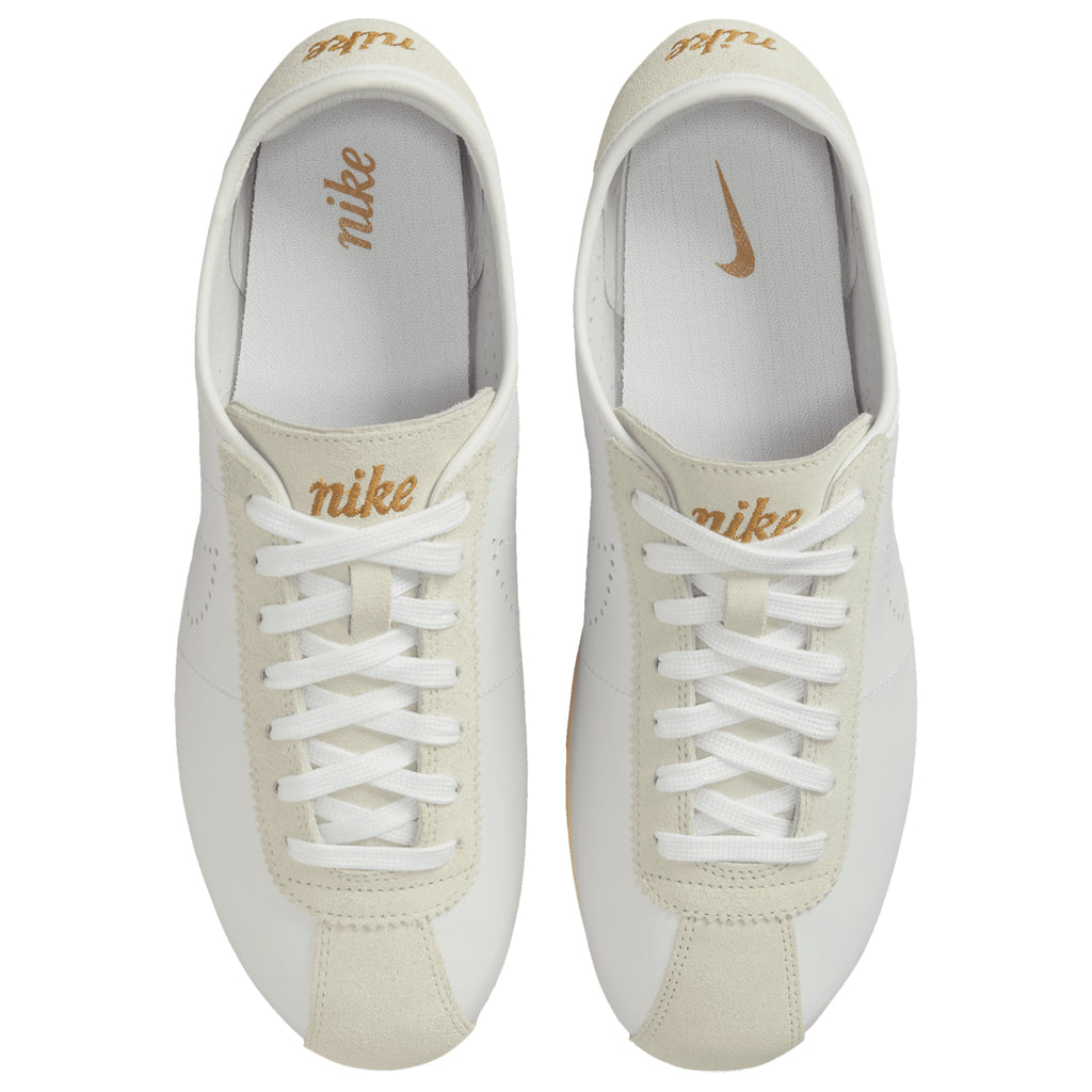 [HQ1841-100] WOMENS NIKE CORTEZ LEATHER 'WHITE BRONZE PERFORATED SWOOSH'