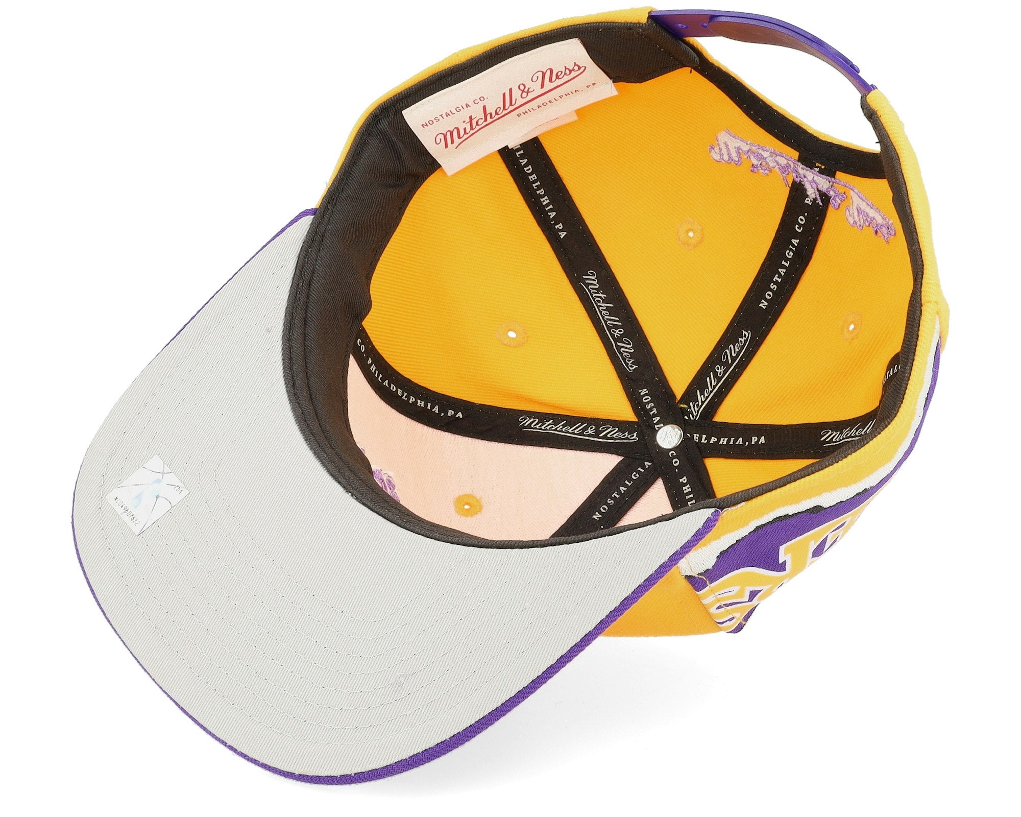 MENS MITCHELL & NESS NBA JUMBOTRON SNAPBACK HWC LAKERS - YELLOW-PURPLE