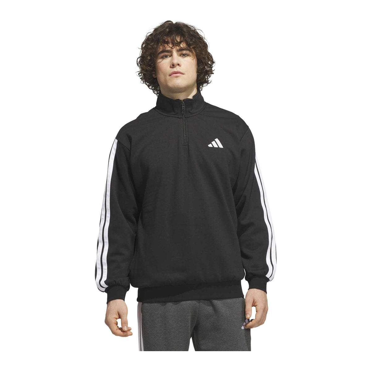 Mens Adidas Essentials Fleece 3-Stripes Quarter-Zip Pullover 1