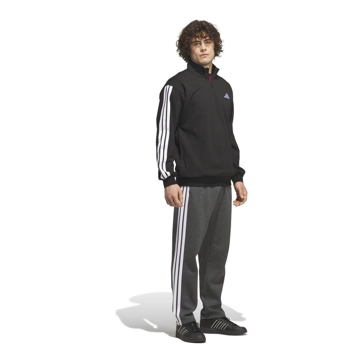 Mens Adidas Essentials Fleece 3-Stripes Quarter-Zip Pullover 2