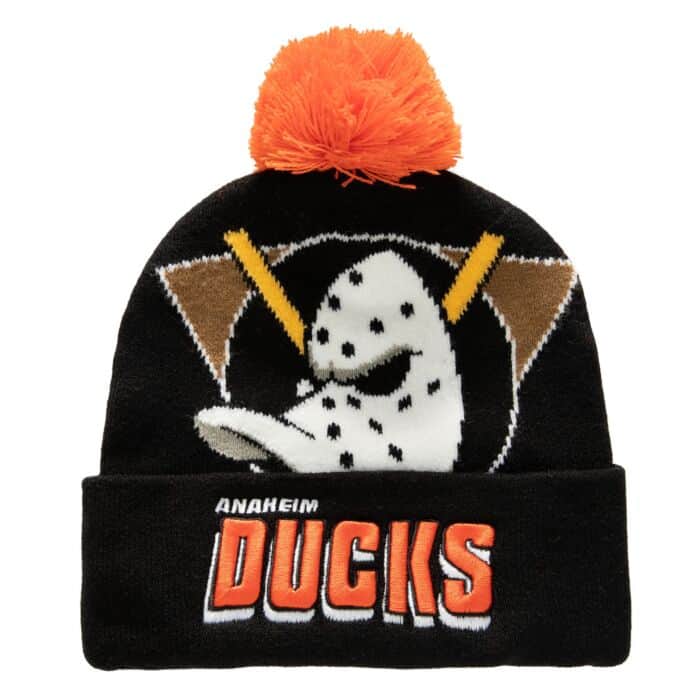 MENS MITCHELL & NESS NHL PUNCH OUT POM KNIT DUCKS - BLACK