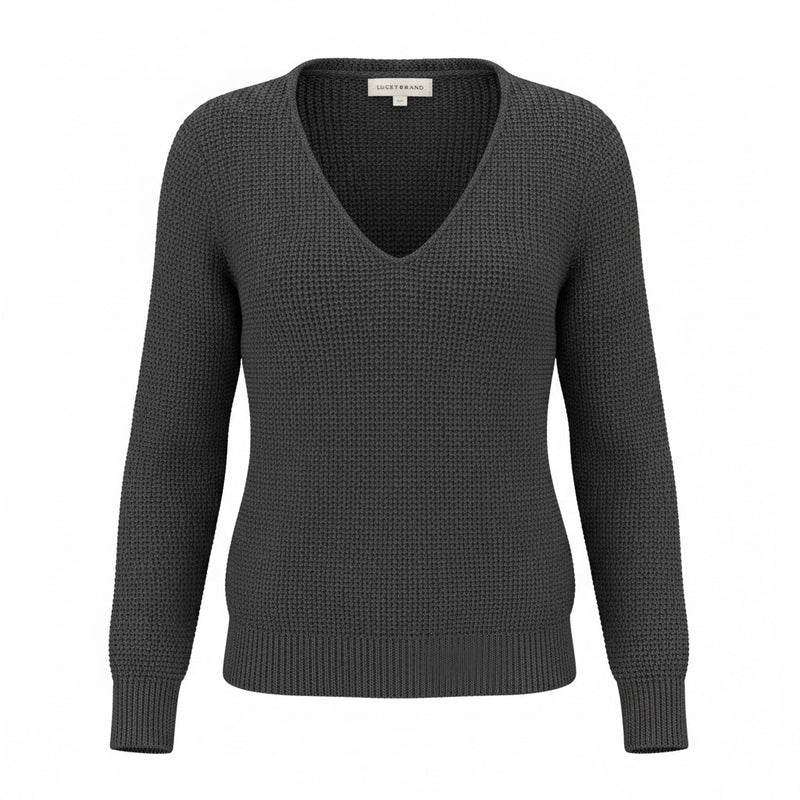 [7WP5056-001] WOMENS LUCKY BRAND SPRING WEIGHT V NECK PULLOVER - BLACK COMBO