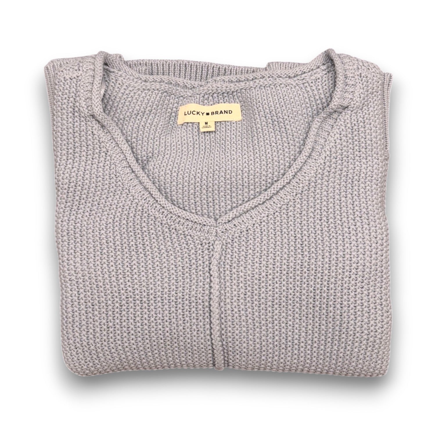 [163381-430] WOMENS LUCKY BRAND L/S SOLID TEXTURED V NK (5GG) - DUSTY BLUE