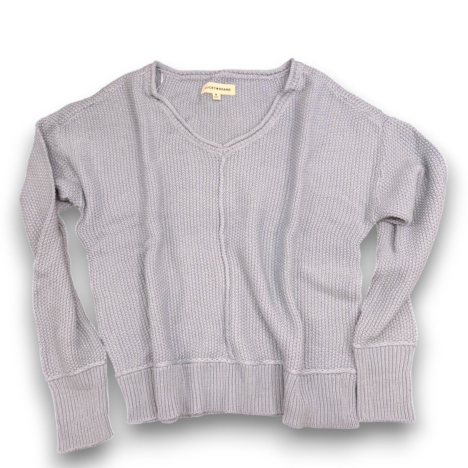 [163381-430] WOMENS LUCKY BRAND L/S SOLID TEXTURED V NK (5GG) - DUSTY BLUE