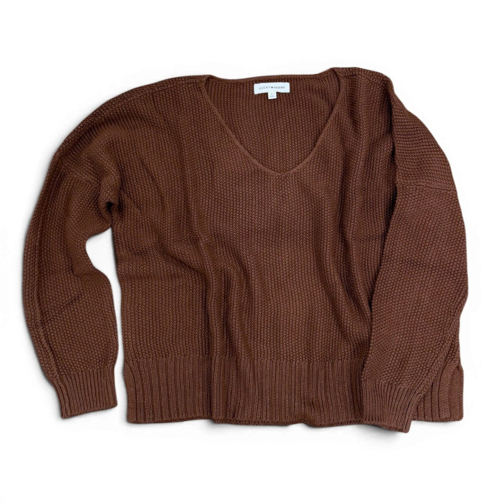 [7WP5056-249] WOMENS LUCKY BRAND SPRING WEIGHT V NECK PULLOVER - CHICORY COFFEE