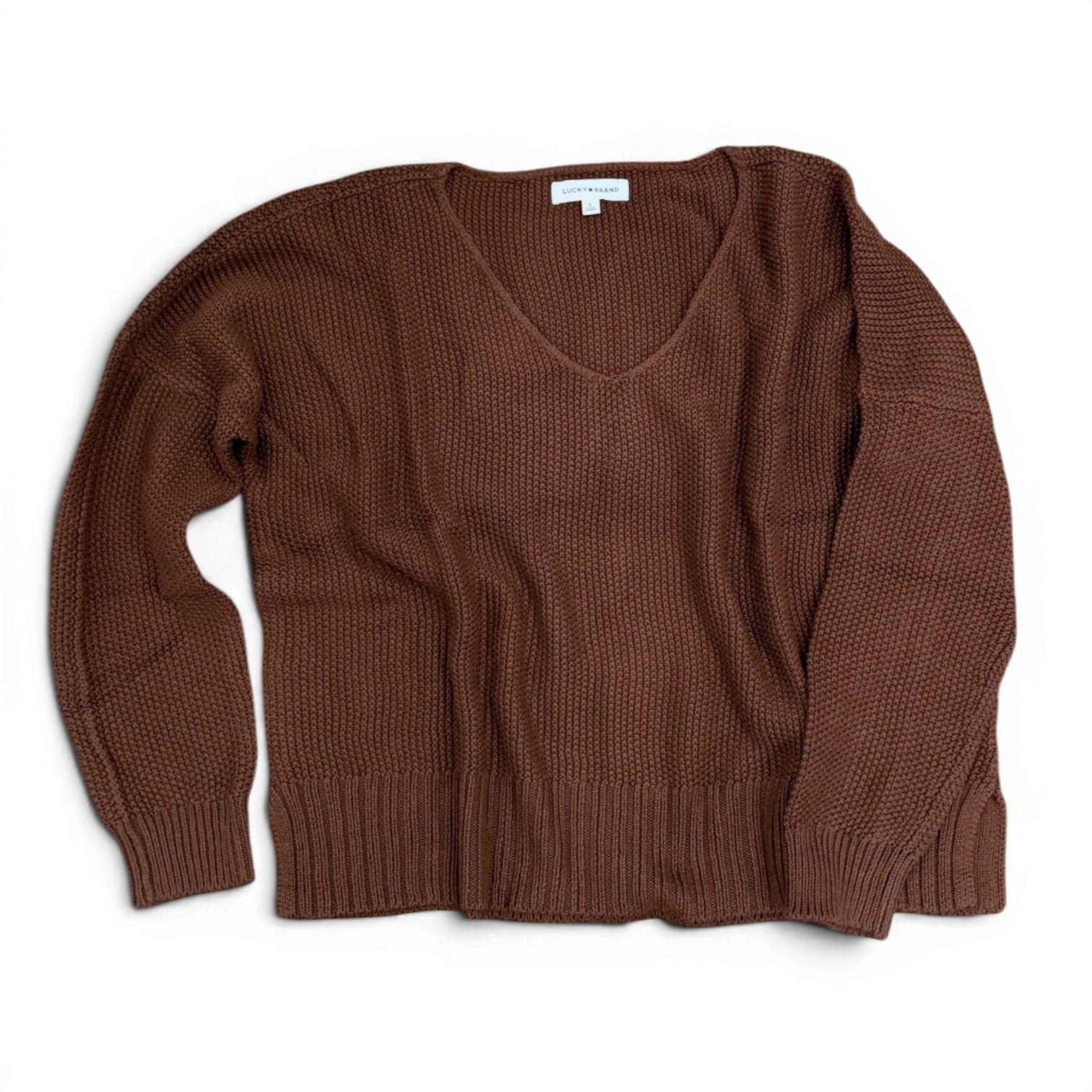 [7WP5056-249] WOMENS LUCKY BRAND SPRING WEIGHT V NECK PULLOVER - CHICORY COFFEE