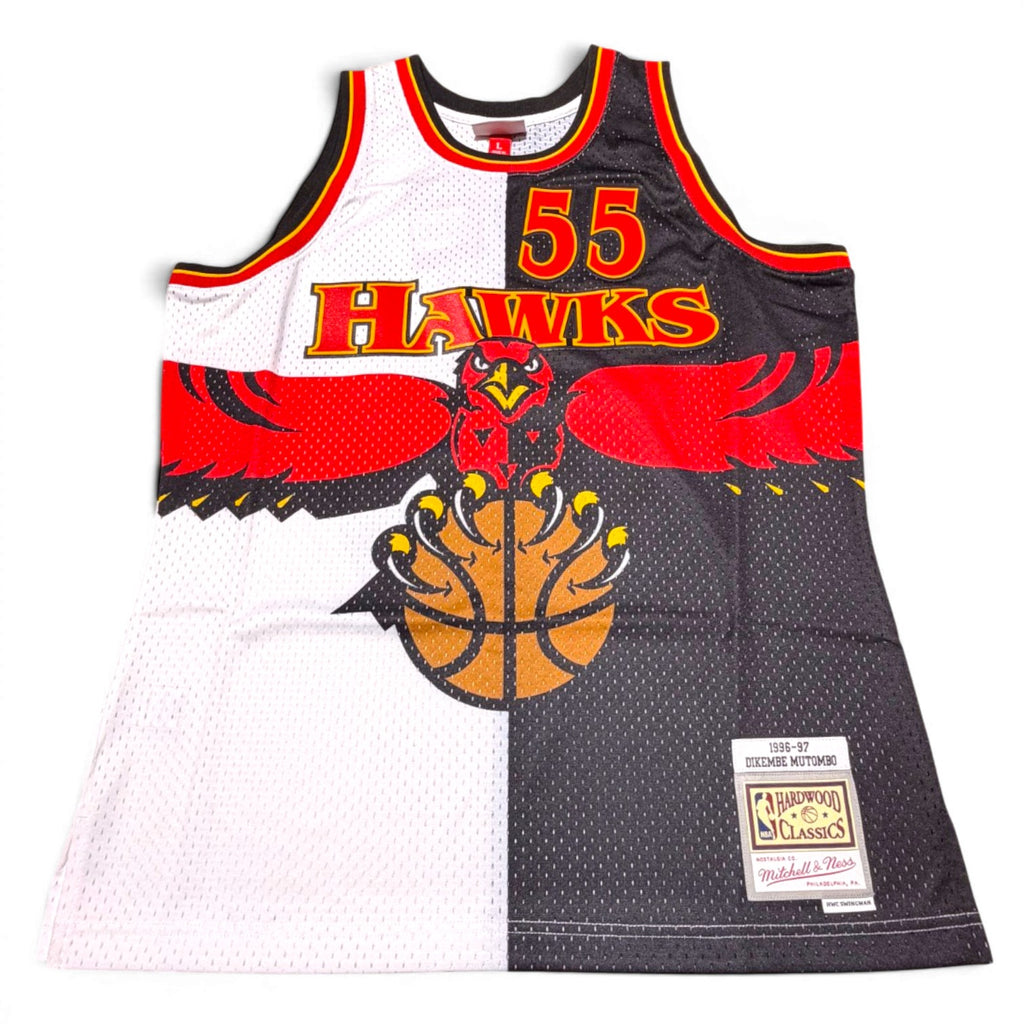 MITCHELL & NESS NBA SPLIT SWINGMAN JERSEY ATLANTA HAWKS 1996 DIKEMBE MUTOMBO