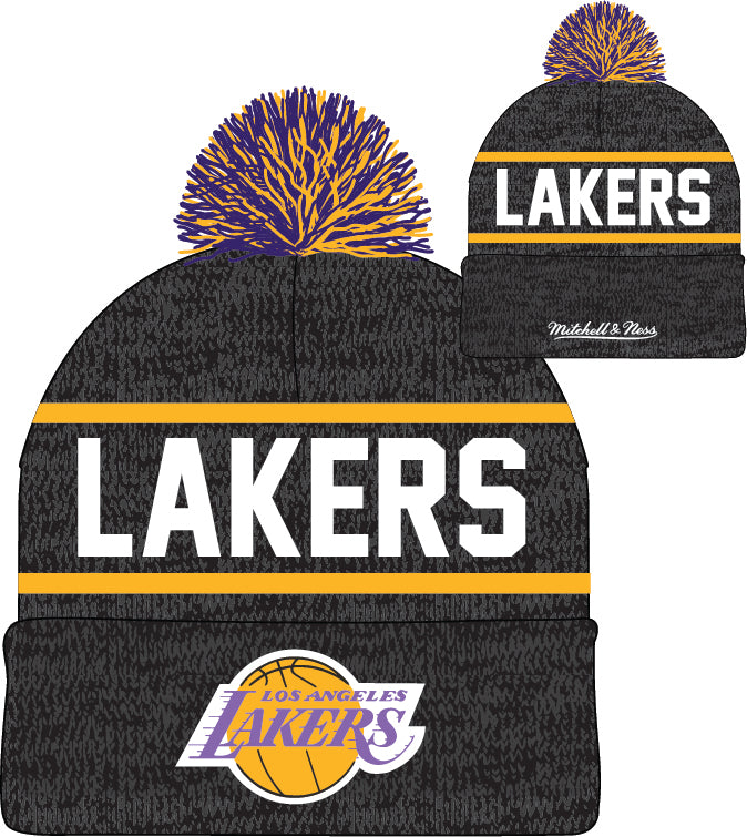Mens Mitchell & Ness NBA RELOAD POM KNIT BEANIE LAKERS