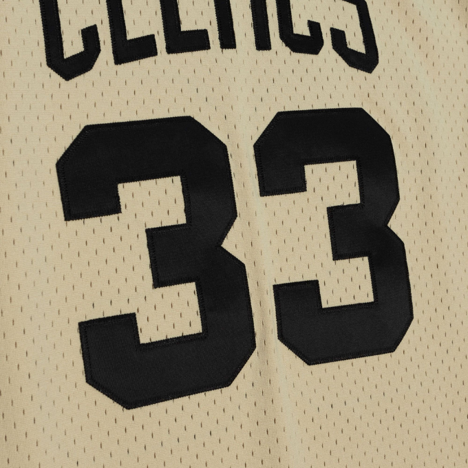 MENS MITCHELL & NESS KHAKI BLACK SWINGMAN JERSEY CELTICS 1985 LARRY BIRD