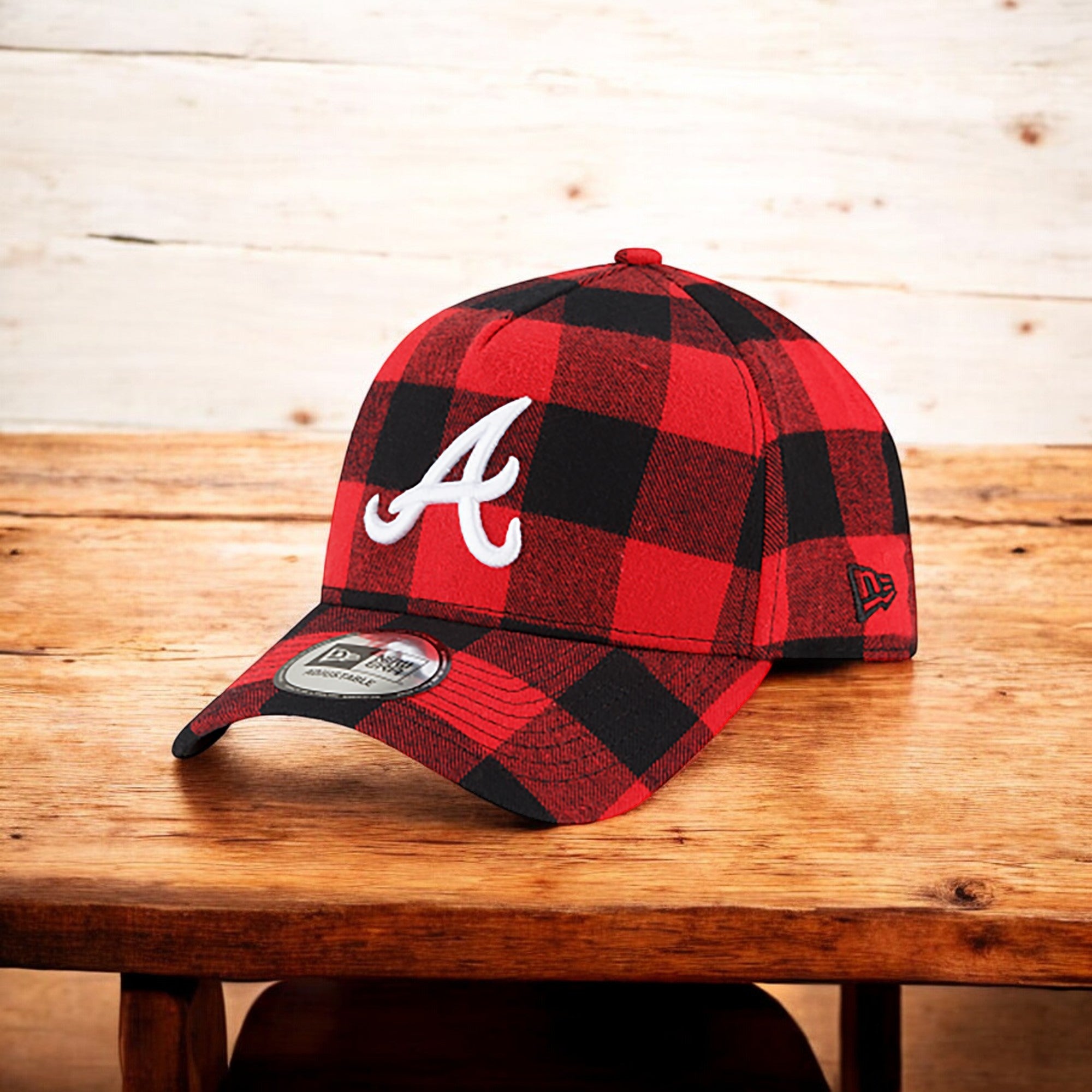[12593567] Mens New Era MLB 9Forty Red Flannel Snapback Cap - Atlanta Braves