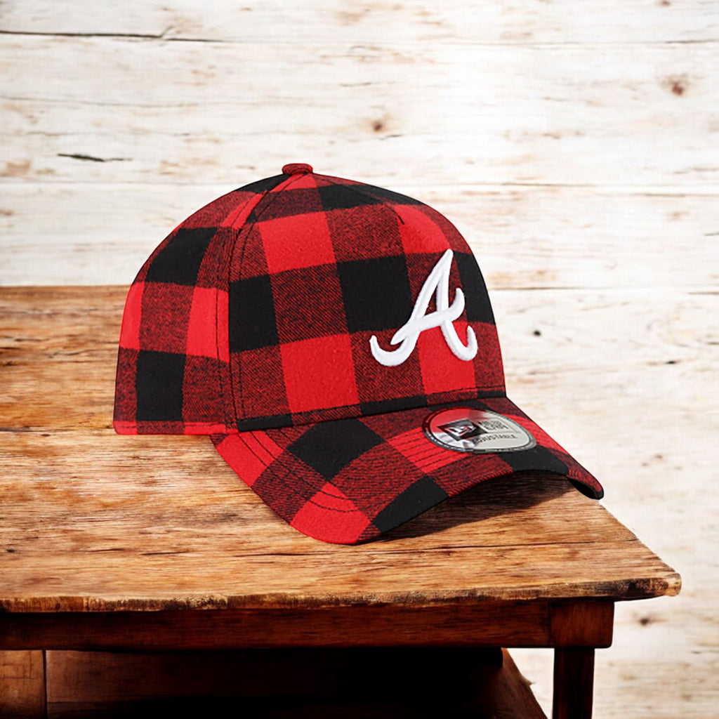 [12593567] Mens New Era MLB 9Forty Red Flannel Snapback Cap - Atlanta Braves