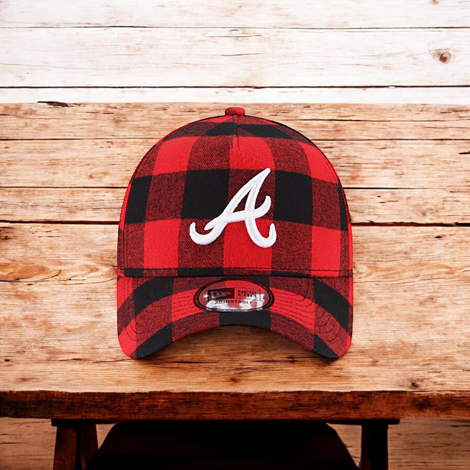 [12593567] Mens New Era MLB 9Forty Red Flannel Snapback Cap - Atlanta Braves