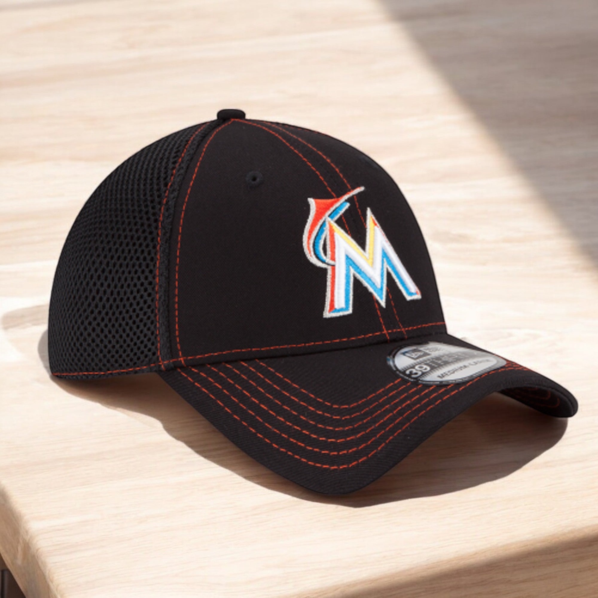 [10489625] Mens New Era MLB 39Thirty Neo Flex Fit Cap - Miami Marlins