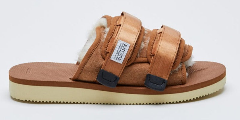 [OG-056M2AB-BRWN] Mens Suicoke MOTO-M2AB SHEARLING AND SUEDE SLIDE SANDALS