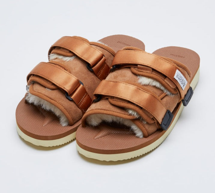 [OG-056M2AB-BRWN] Mens Suicoke MOTO-M2AB SHEARLING AND SUEDE SLIDE SANDALS