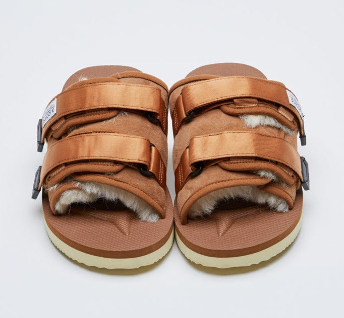 [OG-056M2AB-BRWN] Mens Suicoke MOTO-M2AB SHEARLING AND SUEDE SLIDE SANDALS