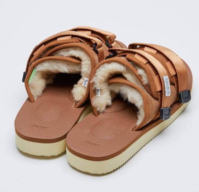 [OG-056M2AB-BRWN] Mens Suicoke MOTO-M2AB SHEARLING AND SUEDE SLIDE SANDALS