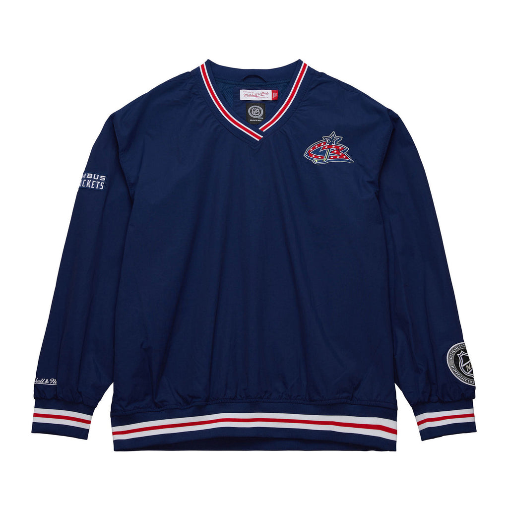 MENS MITCHELL & NESS NHL CLASSIC NYLON PULLOVER CURRENT LOGO BLUE JACKETS