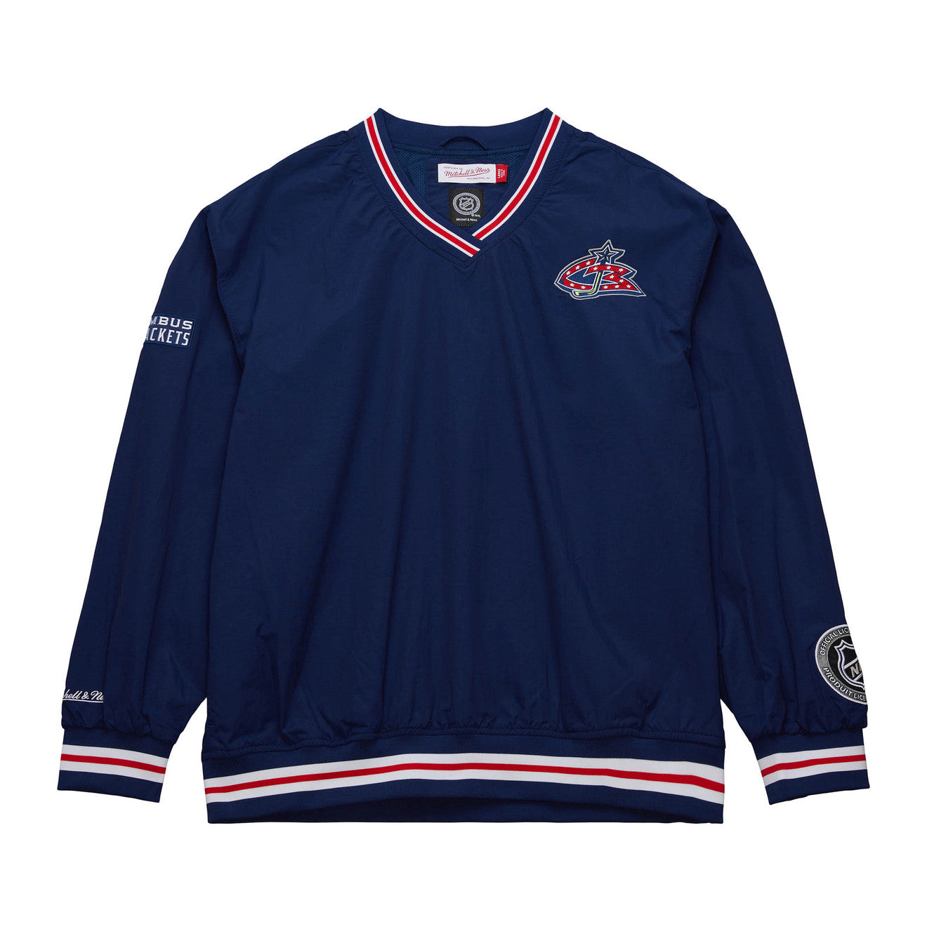 MENS MITCHELL & NESS NHL CLASSIC NYLON PULLOVER CURRENT LOGO BLUE JACKETS