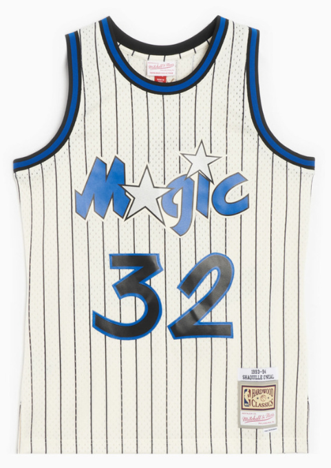 MENS MITCHELL & NESS CREAM SWINGMAN JERSEY MAGIC 1993 SHAQUILLE O'NEAL